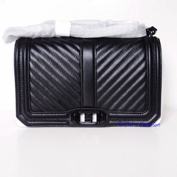 NWT Rebecca Minkoff Chevron Quilted Leather Crossbody Shoulder Bag BLACK BLACK - Picture 6 of 15